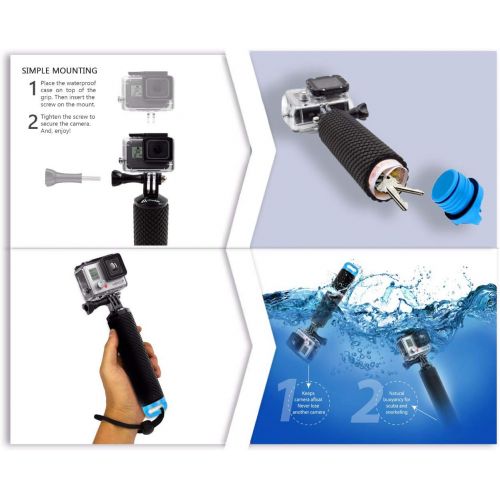  MiPremium Waterproof Floating Hand Grip Compatible with GoPro Hero 10 9 8 7 6 5 4 3+ 2 1 Session Black Silver Camera Handler & Handle Mount Accessories Kit for Water Sport and All Action Cam