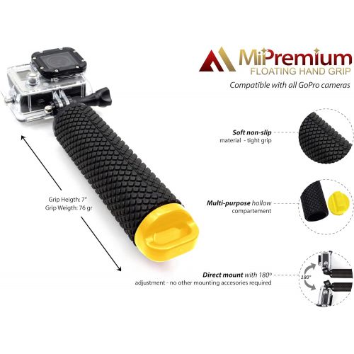  [아마존베스트]MiPremium Waterproof Floating Hand Grip Compatible with GoPro Hero 9 8 7 6 5 4 3+ 2 1 Session Black Silver Camera Handler & Handle Mount Accessories Kit for Water Sport and Action Cameras (Y