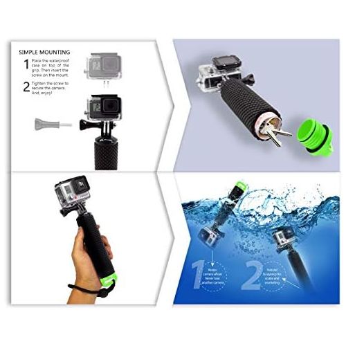  [아마존베스트]MiPremium Waterproof Floating Hand Grip Compatible with GoPro Hero 9 8 7 6 5 4 3+ 2 1 Session Black Silver Camera Handler & Handle Mount Accessories Kit & Water for Water Sport and Action Ca