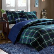 Mi-Zone Elliot FullQueen Comforter Set Teen Boy Bedding - Navy, Plaid  4 Piece Bed Sets  Peach Skin Fabric Bed Comforter