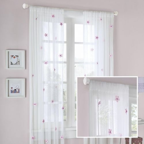  Mi-Zone White Sheer Curtains For Bedroom, Modern Contemporary Window Curtain 84 inches Long , Lily Floral Rod Pocket Pink Sheer Curtain , 52X84, 1-Panel Pack