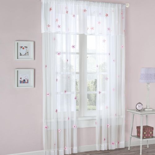  Mi-Zone White Sheer Curtains For Bedroom, Modern Contemporary Window Curtain 84 inches Long , Lily Floral Rod Pocket Pink Sheer Curtain , 52X84, 1-Panel Pack