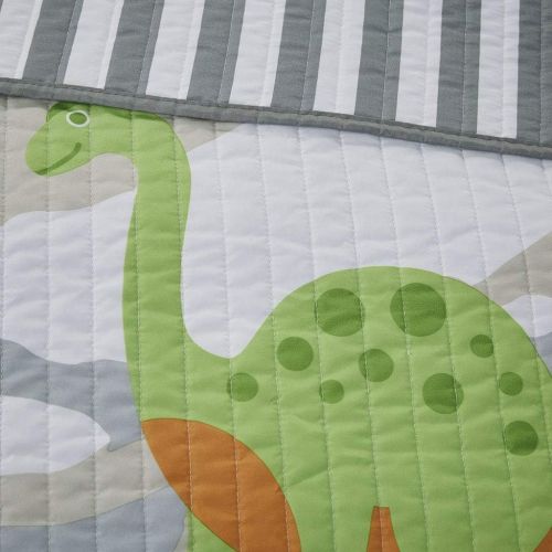  Mi Zone Kids Little Foot Twin Bedding Sets Boys Quilt Set - Grey, Blue, Orange , Dinosaur  3 Piece Kids Quilt For Boys  Cotton Filling Ultra Soft Microfiber Quilt Sets Coverlet