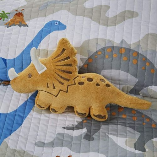  Mi Zone Kids Little Foot Twin Bedding Sets Boys Quilt Set - Grey, Blue, Orange , Dinosaur  3 Piece Kids Quilt For Boys  Cotton Filling Ultra Soft Microfiber Quilt Sets Coverlet