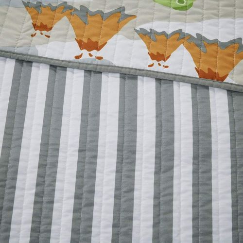  Mi Zone Kids Little Foot Twin Bedding Sets Boys Quilt Set - Grey, Blue, Orange , Dinosaur  3 Piece Kids Quilt For Boys  Cotton Filling Ultra Soft Microfiber Quilt Sets Coverlet