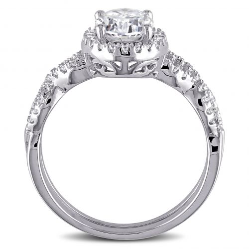  Miadora Sterling Silver Oval and Round-cut Cubic Zirconia Halo Bridal Ring set by Miadora