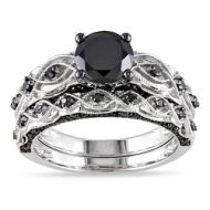 Miadora 10k White Gold 1 38ct TDW Black Diamond Infinity Engagement Ring Set by Miadora