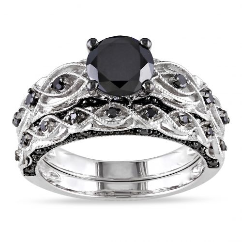  Miadora 10k White Gold 1 38ct TDW Black Diamond Infinity Engagement Ring Set by Miadora