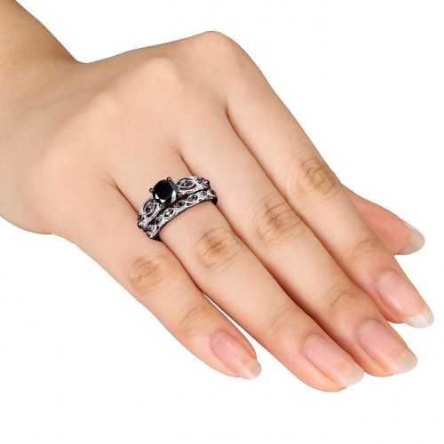  Miadora 10k White Gold 1 38ct TDW Black Diamond Infinity Engagement Ring Set by Miadora