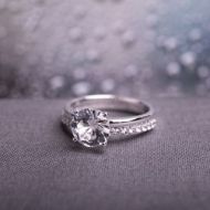 Miadora 10k White Gold Created White Sapphire Solitaire Bridal Ring Set by Miadora