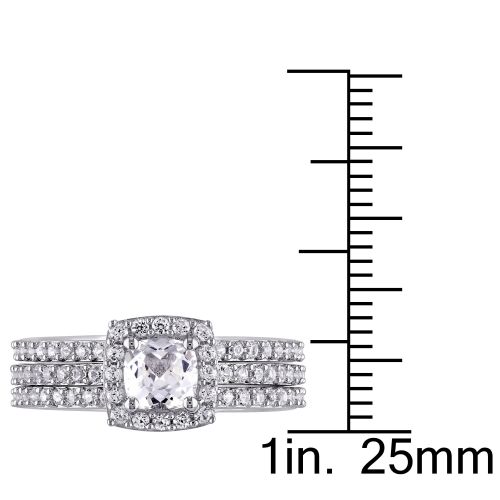  Miadora Sterling Silver Cushion and Round-cut Created White Sapphire Halo 3-piece Bridal Ring Set by Miadora