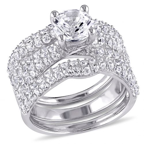  Miadora Sterling Silver Created White Sapphire 3-Piece Bridal Set by Miadora