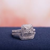 Miadora Sterling Silver Princess-cut Quad 13ct TDW Diamond Double Halo Bridal Ring Set by Miadora