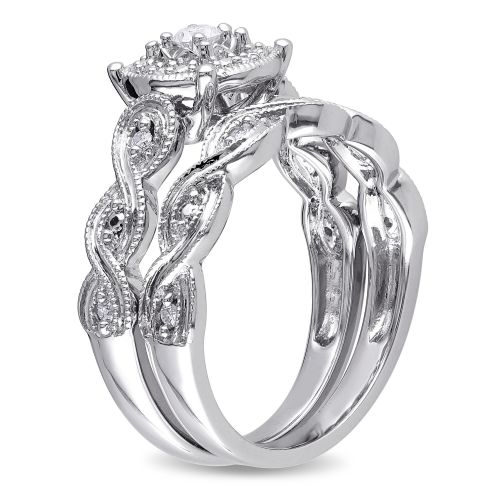  Miadora Sterling Silver 15ct TDW Diamond Infinity Filigree Vintage Halo Bridal Ring Set by Miadora