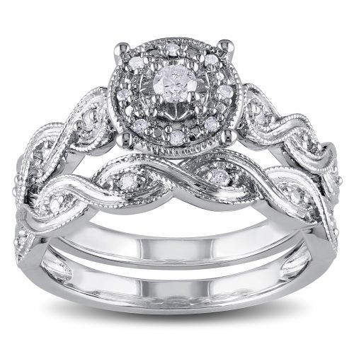  Miadora Sterling Silver 15ct TDW Diamond Infinity Filigree Vintage Halo Bridal Ring Set by Miadora