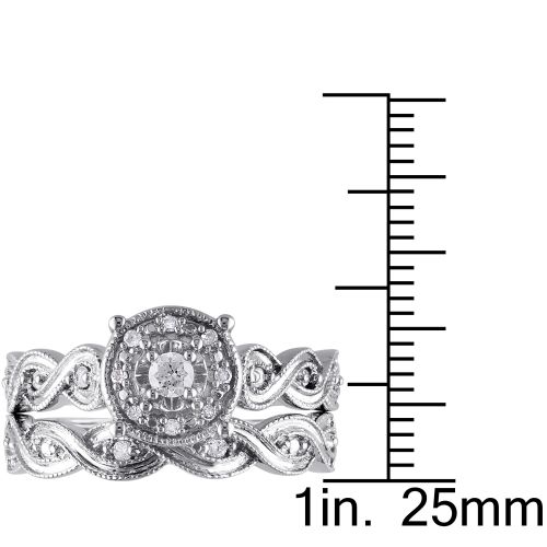  Miadora Sterling Silver 15ct TDW Diamond Infinity Filigree Vintage Halo Bridal Ring Set by Miadora