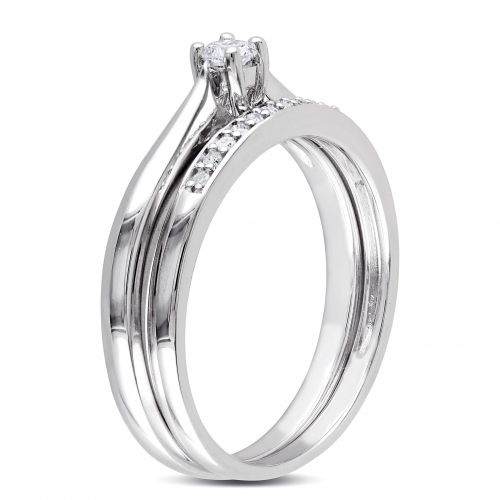  Miadora Sterling Silver 16ct TDW Diamond Bridal Ring Set by Miadora