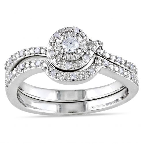  Miadora Sterling Silver 17ct TDW Diamond Bridal Ring Set by Miadora