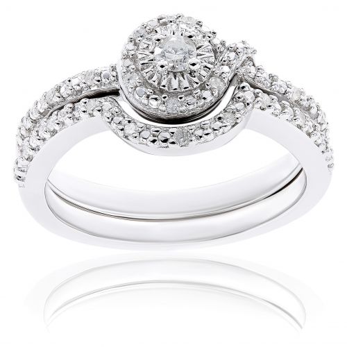  Miadora Sterling Silver 17ct TDW Diamond Bridal Ring Set by Miadora