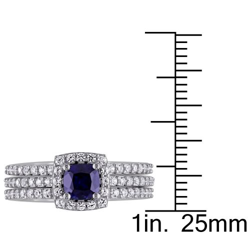  Miadora Sterling Silver Created Blue and White Sapphire Bridal Ring Set by Miadora