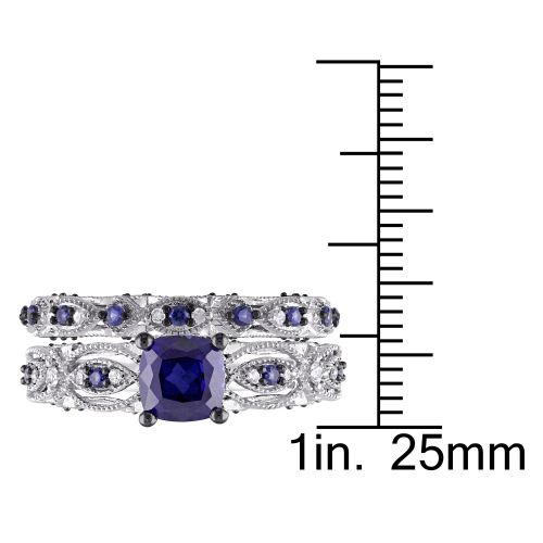  Miadora Signature Collection 10k White Gold Created Sapphire and 110ct TDW Diamond Bridal Set by Miadora