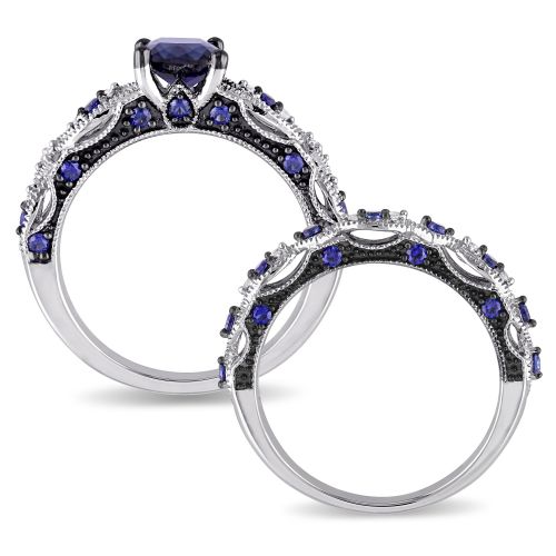  Miadora Signature Collection 10k White Gold Created Sapphire and 110ct TDW Diamond Bridal Set by Miadora