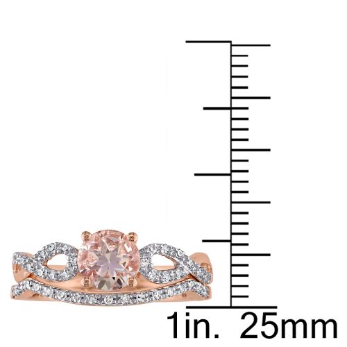  Miadora Signature Collection 10k Rose Gold Morganite and 16ct TDW Diamond Bridal Ring Set by Miadora