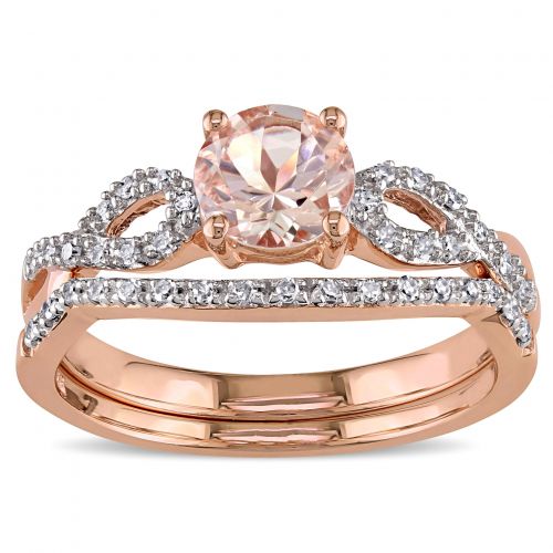  Miadora Signature Collection 10k Rose Gold Morganite and 16ct TDW Diamond Bridal Ring Set by Miadora