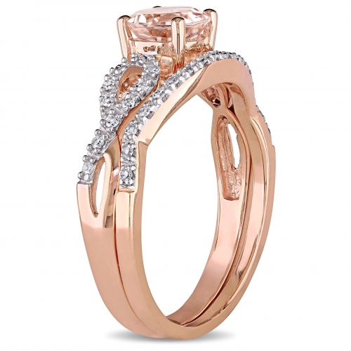  Miadora Signature Collection 10k Rose Gold Morganite and 16ct TDW Diamond Bridal Ring Set by Miadora