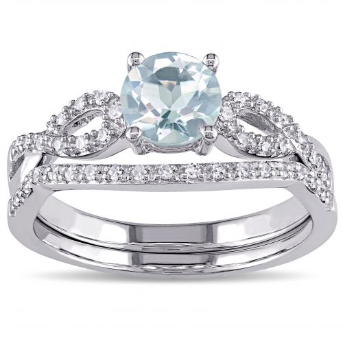  Miadora 10k White Gold Aquamarine and 16ct TDW Diamond Bridal Ring Set (G-H, I1-I2) by Miadora