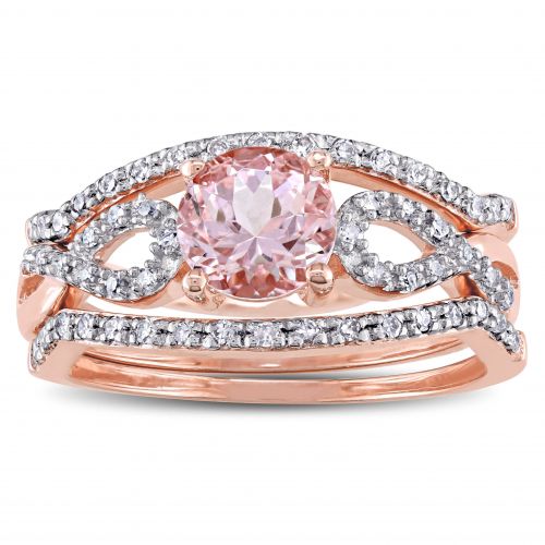  Miadora Signature Collection 10k Rose Gold Morganite and 15ct TDW Diamond Infinity Bridal Ring Set by Miadora