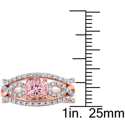  Miadora Signature Collection 10k Rose Gold Morganite and 15ct TDW Diamond Infinity Bridal Ring Set by Miadora