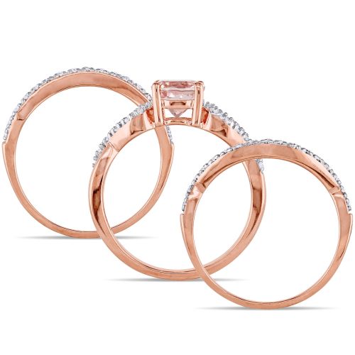  Miadora Signature Collection 10k Rose Gold Morganite and 15ct TDW Diamond Infinity Bridal Ring Set by Miadora