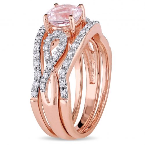  Miadora Signature Collection 10k Rose Gold Morganite and 15ct TDW Diamond Infinity Bridal Ring Set by Miadora
