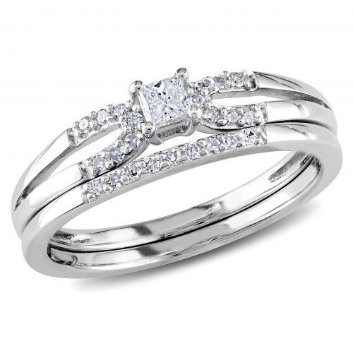  Miadora Sterling Silver 15ct TDW Diamond Split Shank Bridal Ring Set by Miadora