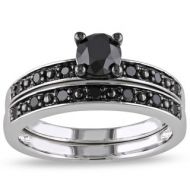 Miadora Silver and Black Rhodium-plated 1 CT Black Diamond TW Bridal Set Ring by Miadora
