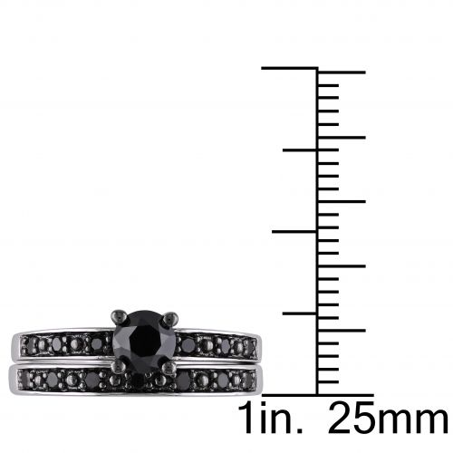  Miadora Silver and Black Rhodium-plated 1 CT Black Diamond TW Bridal Set Ring by Miadora