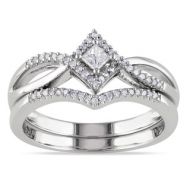 Miadora Sterling Silver 14ct TDW Diamond Split Shank Halo Bridal Ring Set by Miadora