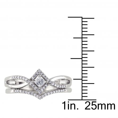  Miadora Sterling Silver 14ct TDW Diamond Split Shank Halo Bridal Ring Set by Miadora