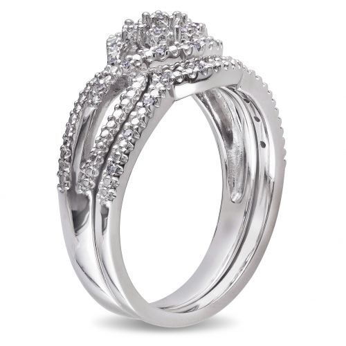 Miadora Sterling Silver 17ct TDW Diamond Cluster Split Shank Bridal Ring Set by Miadora