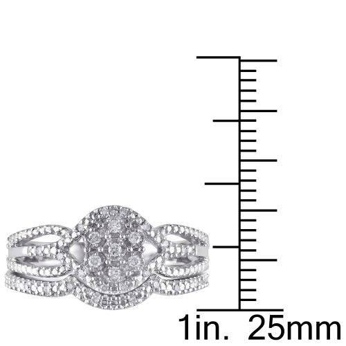  Miadora Sterling Silver 17ct TDW Diamond Cluster Split Shank Bridal Ring Set by Miadora