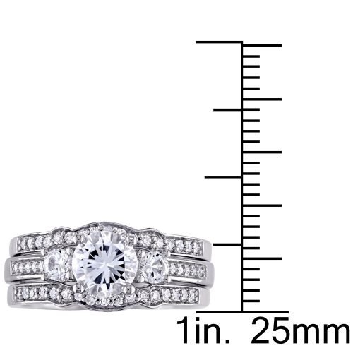  Miadora Signature Collection 10k White Gold Created White Sapphire and 14ct TDW Diamond 3-Stone Bri by Miadora