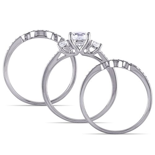  Miadora Signature Collection 10k White Gold Created White Sapphire and 14ct TDW Diamond 3-Stone Bri by Miadora