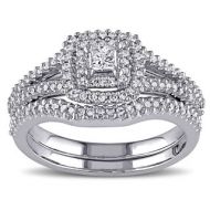 Miadora Sterling Silver 1/2ct TDW Princess and Round-cut Diamond Halo Bridal Ring Set by Miadora