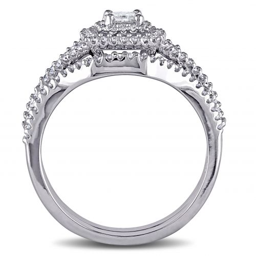  Miadora Sterling Silver 12ct TDW Princess and Round-cut Diamond Halo Bridal Ring Set by Miadora