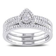 Miadora Sterling Silver 1/4ct TDW Diamond Teardrop Halo Engagement Ring 3-piece Bridal Set by Miadora