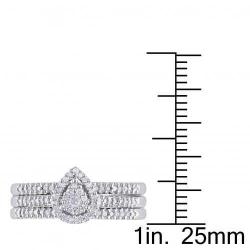  Miadora Sterling Silver 14ct TDW Diamond Teardrop Halo Engagement Ring 3-piece Bridal Set by Miadora