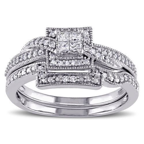  Miadora 10k White Gold 13ct TDW Princess Cut Diamond Bridal Ring Set by Miadora