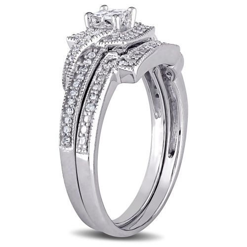  Miadora 10k White Gold 13ct TDW Princess Cut Diamond Bridal Ring Set by Miadora