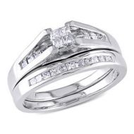 Miadora 10k White Gold 12 CT TW Princess-cut Quad Diamond Wedding Ring Set by Miadora